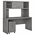 Office by Kathy Ireland® Echo 60"W Credenza Desk With Hutch And Mobile File Cabinet, Modern Gray, Standard Delivery
