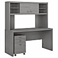Bush Business Furniture Echo 60"W Credenza Computer Desk With Hutch And Mobile File Cabinet, Modern Gray, Standard Delivery 1 thumbnail image