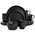 Elama Paul 16-Piece Stoneware Dinnerware Set, Matte Black/Gold 1 thumbnail image