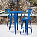 Flash Furniture Round Metal Bar Table Set With 2 Café Stools, 41" x 24", Blue 1 thumbnail image