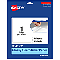 Avery® Glossy Permanent Labels, 94269-CGF25, Rectangle, 8-1/2" x 11", Clear, Pack Of 25