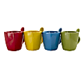 Gibson Home Primary Colors Stoneware Soft Square Cups, 10 Oz., Assorted Colors, Set Of 4 Cups With Matching Spoons