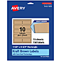 Avery® Kraft Permanent Labels With Sure Feed®, 94205-KMP15, Rectangle, 1-1/2" x 3-3/4", Brown, Pack Of 150