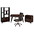 kathy ireland® Office by Bush Business Furniture Centura 60"W Writing Desk With Lateral File Cabinet, Bookcase And High-Back Leather Office Chair, Century Walnut, Premium Installation 1 thumbnail image