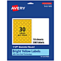 Avery® Print-To-The-Edge Labels With Sure Feed® Technology And Easy Peel® Label Feature, 94505-BYP10, Round, 1-1/4", Matte Bright Yellow, Pack of 300