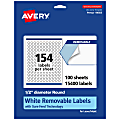 Avery® Removable Labels With Sure Feed®, 94503-RMP100, Round, 1/2" Diameter, White, Pack Of 15,400 Labels
