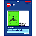 Avery® Print-To-The-Edge Labels With Sure Feed® Technology, 94057-NGP40, Oval, 4" x 6", Matte Neon Green, Pack of 80 1 thumbnail image