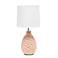 Creekwood Home Essentix Ceramic Textured Thumbprint Tear Drop-Shaped Table Lamp, 14-3/16, White Shade/Pink Base