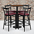 Flash Furniture Round Laminate Table Set With Round Base And Four 2-Slat Ladder-Back Metal Barstools, 42"H x 24"W x 24"D, Walnut/Burgundy