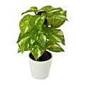 Nearly Natural Pothos 9”H Artificial Plant With Planter, 9”H x 5”W x 5”D, Green/White