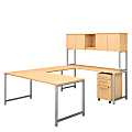 Bush Business Furniture 400 Series U Shaped Table Desk with Hutch and 3 Drawer Mobile File Cabinet, 72"W x 30"D, Natural Maple, Standard Delivery