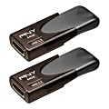 PNY Elite Turbo Attaché 4 USB 3.2 Flash Drives, 64 GB, Dark Gray, Pack Of 2 Flash Drives