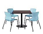 KFI Studios Proof Cafe Pedestal Table With Imme Chairs, Square, 29”H x 36”W x 36”W, Cafelle Top/Black Base/Sky Blue Chairs