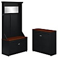 Bush Furniture Fairview Hall Tree With Shoe Bench And Small Storage Cabinet, Antique Black/Hansen Cherry, Standard Delivery 1 thumbnail image