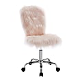 Linon Aria Armless Faux Fur Mid-Back Home Office Chair, Blush/Silver