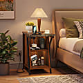 Bestier 13.78 in. W End Side table Nightstand with adjustable shelf and cup holder, Walnut