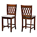 Baxton Studio Florencia Modern Fabric/Finished Wood Counter-Height Stools With Backs, Gray/Walnut Brown, Set Of 2 Stools