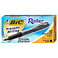 BIC® Grip Roller Pens, Microtip Point, 0.5 mm, Gray Barrel, Black Ink, Pack Of 12 Pens