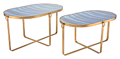 Zuo Modern Zaphire Accent Tables, Oval, Blue/Antique Gold, Set Of 2 Tables