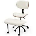 Bestier Ergonomic Faux Leather Mid-Back Cross Legged Office Task Chair With Wheels, White 1 thumbnail image