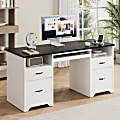 Bestier 59" Rectangular Computer Desk with Drawers and Power Outlet, Home Office Desk with Keyboard Tray, White 1 thumbnail image