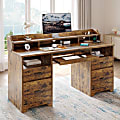 Bestier 60"W Computer Desk With Keyboard Tray And Power Outlet, Rustic Brown 1 thumbnail image