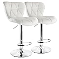 Elama Diamond-Tufted Faux Leather Adjustable Bar Stools, White/Chrome, Set Of 2 Stools 1 thumbnail image