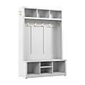 Bush Furniture Hampton Heights Entryway Storage Set With 48"W Hall Tree And Shoe Bench, White, Standard Delivery
