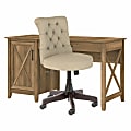 Bush Furniture Key West 54"W Computer Desk With Storage And Mid-Back Tufted Office Chair, Reclaimed Pine, Standard Delivery