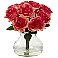 Nearly Natural Rose 11”H Plastic Floral Arrangement With Vase, 11”H x 11”W x 11”D, Dark Pink