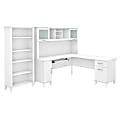 Bush Furniture Somerset 72"W L-Shaped Desk With Hutch And 5-Shelf Bookcase, White, Standard Delivery