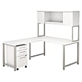 Bush Business Furniture 400 Series 60"W x 30"D L Shaped Desk with Hutch, 42"W Return and 3 Drawer Mobile File Cabinet, White, Premium Installation