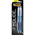 BIC® Glide Pens, Pack Of 2, Medium Point, 1.0 mm, Blue/Nickel Silver Barrel, Blue Ink