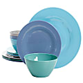 Gibson Brist 12-Piece Dinnerware Set, Gray/Blue/Light Blue/Teal