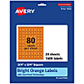 Avery® Print-To-The-Edge Labels With Sure Feed® Technology And Easy Peel®, 94102-BOP20, Square, 3/4" x 3/4", Matte Bright Orange, Pack of 1600 1 thumbnail image