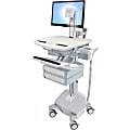 Ergotron StyleView Cart with LCD Pivot, LiFe Powered, 2 Drawers - 2 Drawer - 35 lb Capacity - 4 Casters - Aluminum, Plastic, Zinc Plated Steel - White, Gray, Polished Aluminum