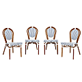 Flash Furniture 4 Pack Lourdes Indoor/Outdoor Commercial Thonet Bistro Stacking Chair, PE Rattan and Aluminum Frame, White & Navy/Natural Frame 1 thumbnail image