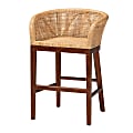 bali & pari Papua Modern Bohemian Wood Counter Height Stool, Walnut Brown