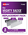 Avery® 71202 The Mighty Badge Professional Replacement Name Badges, 1" x 3", Silver, Pack Of 2 Badges