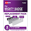 Avery® 71202 The Mighty Badge Professional Replacement Name Badges, 1" x 3", Silver, Pack Of 2 Badges 1 thumbnail image