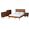 Baxton Studio Demeter Mid-Century Modern Finished Wood 4-Piece Bedroom Set, Full Size, Walnut Brown