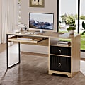 Bestier 56"W Writing Desk With Storage Drawer And Keyboard Tray, Natural Oak 1 thumbnail image