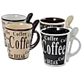 Mr. Coffee Mug And Spoon Set, Bareggio, 12 Oz., Taupe/Black, Set Of 4 Mugs With Matching Spoons