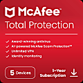 McAfee® Total Protection Antivirus & Internet Security Software, For 5 Devices, 1-Year Subscription, For Windows®/Mac®/Android/iOS/ChromeOS, Download
