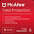 McAfee® Total Protection Antivirus & Internet Security Software, For 5 Devices, 1-Year Subscription, For Windows®/Mac®/Android/iOS/ChromeOS, Download 1 thumbnail image