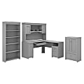 Bush Business Furniture Fairview 60"W L-Shaped Desk With Hutch, Storage Cabinet With Drawer And 5-Shelf Bookcase, Cape Cod Gray, Standard Delivery
