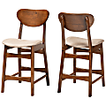 Baxton Studio Katya Counter Stools, Sand/Walnut, Set Of 2 Stools