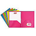 JAM Paper® Plastic 2-Pocket POP Folders With Prongs, Letter Size, 9-1/2" x 11-1/2", Assorted Fashion Colors, Pack Of 6 Folders