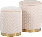 LumiSource Marla Ottomans, Cream/Gold, Set Of 2 Ottomans