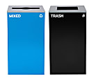 Alpine Industries Stainless-Steel Open Top Mixed Recycling And Trash Can Set With Square And Mixed Lids, 29 Gallons, 30”H x 16-15/16”W x 16-15/16”D, Black/Blue, Set Of 2 Trash Cans